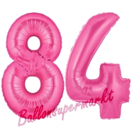 Zahl 84, Pink, Luftballons aus Folie zum 84. Geburtstag, 100 cm, inklusive Helium