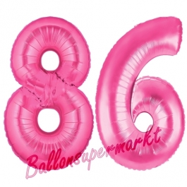 Zahl 86, Pink, Luftballons aus Folie zum 86. Geburtstag, 100 cm, inklusive Helium