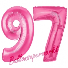 Zahl 97, Pink, Luftballons aus Folie zum 97. Geburtstag, 100 cm, inklusive Helium