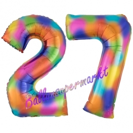 Zahl 27 Regenbogen, Zahlen Luftballons aus Folie zum 27. Geburtstag, inklusive Helium