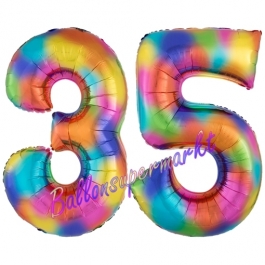 Zahl 35 Regenbogen, Zahlen Luftballons aus Folie zum 35. Geburtstag, inklusive Helium