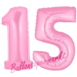 Zahl 15 Rosa, Luftballons aus Folie zum 15. Geburtstag, 100 cm, inklusive Helium