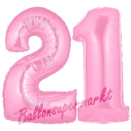 Zahl 21 Rosa, Luftballons aus Folie zum 21. Geburtstag, 100 cm, inklusive Helium
