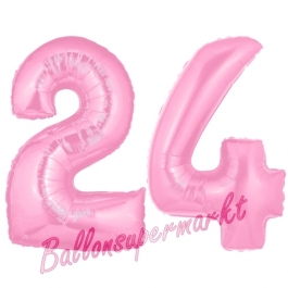 Zahl 24 Rosa, Luftballons aus Folie zum 24. Geburtstag, 100 cm, inklusive Helium