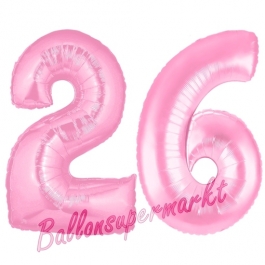 Zahl 26  Rosa, Luftballons aus Folie zum 26. Geburtstag, 100 cm, inklusive Helium