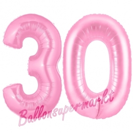 Zahl 30 Rosa, Luftballons aus Folie zum 30. Geburtstag, 100 cm, inklusive Helium