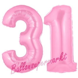 Zahl 31 Rosa, Luftballons aus Folie zum 31. Geburtstag, 100 cm, inklusive Helium