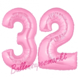 Zahl 32 Rosa, Luftballons aus Folie zum 32. Geburtstag, 100 cm, inklusive Helium