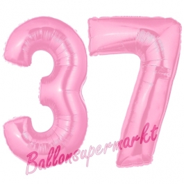 Zahl 37 Rosa, Luftballons aus Folie zum 37. Geburtstag, 100 cm, inklusive Helium