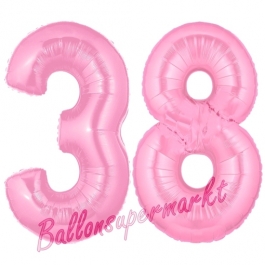 Zahl 38 Rosa, Luftballons aus Folie zum 38. Geburtstag, 100 cm, inklusive Helium