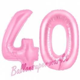 Zahl 40 Rosa, Luftballons aus Folie zum 40. Geburtstag, 100 cm, inklusive Helium