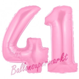 Zahl 41 Rosa, Luftballons aus Folie zum 41. Geburtstag, 100 cm, inklusive Helium