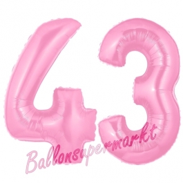 Zahl 43 Rosa, Luftballons aus Folie zum 43. Geburtstag, 100 cm, inklusive Helium