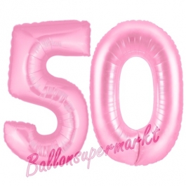 Zahl 50 Rosa, Luftballons aus Folie zum 50. Geburtstag, 100 cm, inklusive Helium