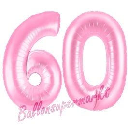 Zahl 60 Rosa, Luftballons aus Folie zum 60. Geburtstag, 100 cm, inklusive Helium