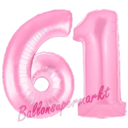 Zahl 61 Rosa, Luftballons aus Folie zum 61. Geburtstag, 100 cm, inklusive Helium