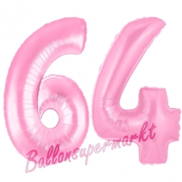 Zahl 64 Rosa, Luftballons aus Folie zum 64. Geburtstag, 100 cm, inklusive Helium