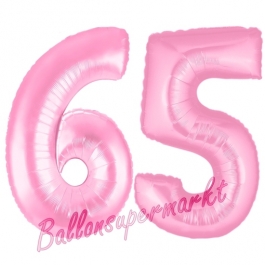 Zahl 65 Rosa, Luftballons aus Folie zum 65. Geburtstag, 100 cm, inklusive Helium