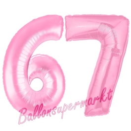 Zahl 67  Rosa, Luftballons aus Folie zum 67. Geburtstag, 100 cm, inklusive Helium