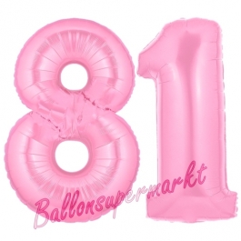 Zahl 81 Rosa, Luftballons aus Folie zum 81. Geburtstag, 100 cm, inklusive Helium