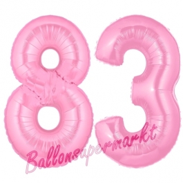 Zahl 83 Rosa, Luftballons aus Folie zum 83. Geburtstag, 100 cm, inklusive Helium