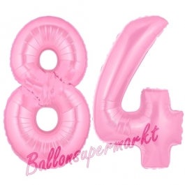 Zahl 84 Rosa, Luftballons aus Folie zum 84. Geburtstag, 100 cm, inklusive Helium