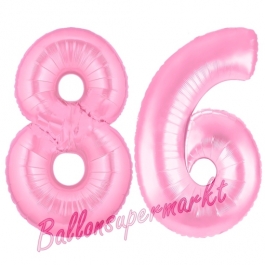 Zahl 86 Rosa, Luftballons aus Folie zum 86. Geburtstag, 100 cm, inklusive Helium