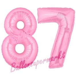 Zahl 87 Rosa, Luftballons aus Folie zum 87. Geburtstag, 100 cm, inklusive Helium