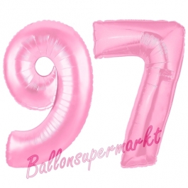 Zahl 97 Rosa, Luftballons aus Folie zum 97. Geburtstag, 100 cm, inklusive Helium