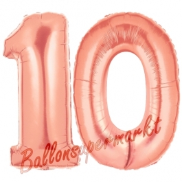 Zahl 10 Rose Gold, Luftballons aus Folie zum 10. Geburtstag, 100 cm, inklusive Helium