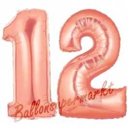 Zahl 12 Rose Gold, Luftballons aus Folie zum 12. Geburtstag, 100 cm, inklusive Helium