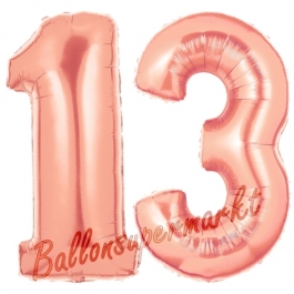 Zahl 13 Rose Gold, Luftballons aus Folie zum 13. Geburtstag, 100 cm, inklusive Helium