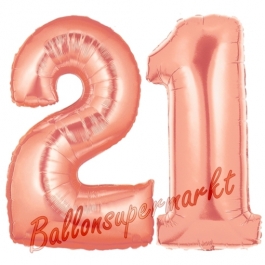 Zahl 21 Rose Gold, Luftballons aus Folie zum 21. Geburtstag, 100 cm, inklusive Helium