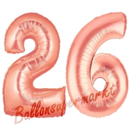 Zahl 26, Rosegold, Luftballons aus Folie zum 26. Geburtstag, 100 cm, inklusive Helium
