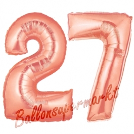 Zahl 27, Rosegold, Luftballons aus Folie zum 27. Geburtstag, 100 cm, inklusive Helium