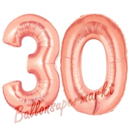 Zahl 30, Rosegold, Luftballons aus Folie zum 30. Geburtstag, 100 cm, inklusive Helium