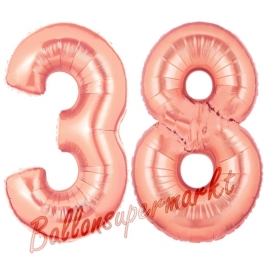 Zahl 38, Rosegold, Luftballons aus Folie zum 38. Geburtstag, 100 cm, inklusive Helium