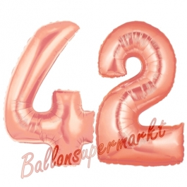 Zahl 42, Rosegold, Luftballons aus Folie zum 42. Geburtstag, 100 cm, inklusive Helium