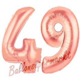 Zahl 49, Rosegold, Luftballons aus Folie zum 49. Geburtstag, 100 cm, inklusive Helium