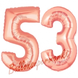 Zahl 53, Rosegold, Luftballons aus Folie zum 53. Geburtstag, 100 cm, inklusive Helium