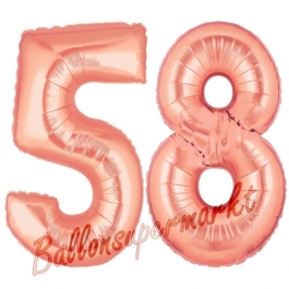 Zahl 58, Rosegold, Luftballons aus Folie zum 58. Geburtstag, 100 cm, inklusive Helium
