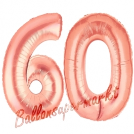 Zahl 60, Rosegold, Luftballons aus Folie zum 60. Geburtstag, 100 cm, inklusive Helium