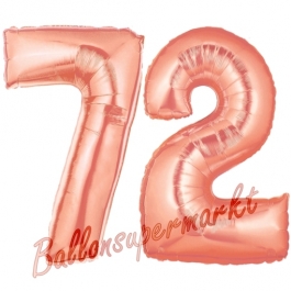 Zahl 72, Rosegold, Luftballons aus Folie zum 72. Geburtstag, 100 cm, inklusive Helium