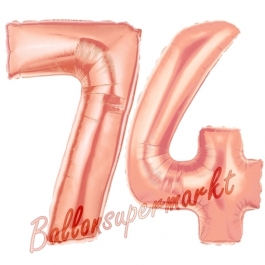 Zahl 74, Rosegold, Luftballons aus Folie zum 74. Geburtstag, 100 cm, inklusive Helium