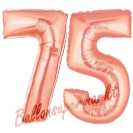 Zahl 75, Rosegold, Luftballons aus Folie zum 75. Geburtstag, 100 cm, inklusive Helium