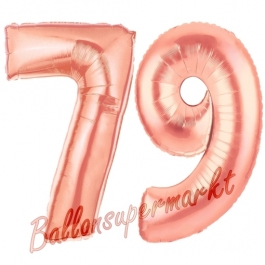 Zahl 79 Rosegold Luftballons aus Folie zum 79. Geburtstag, 100 cm, inklusive Helium