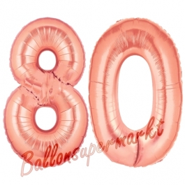 Zahl 80 Rosegold, Luftballons aus Folie zum 80. Geburtstag, 100 cm, inklusive Helium