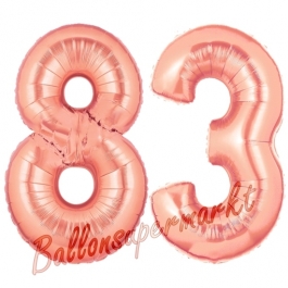 Zahl 83 Rosegold Luftballons aus Folie zum 83. Geburtstag, 100 cm, inklusive Helium