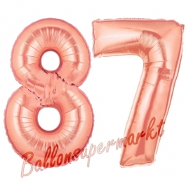 Zahl 87 Rosegold Luftballons aus Folie zum 87. Geburtstag, 100 cm, inklusive Helium