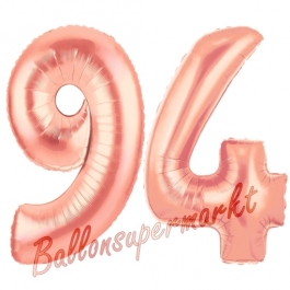 Zahl 94 Rosegold Luftballons aus Folie zum 94. Geburtstag, 100 cm, inklusive Helium